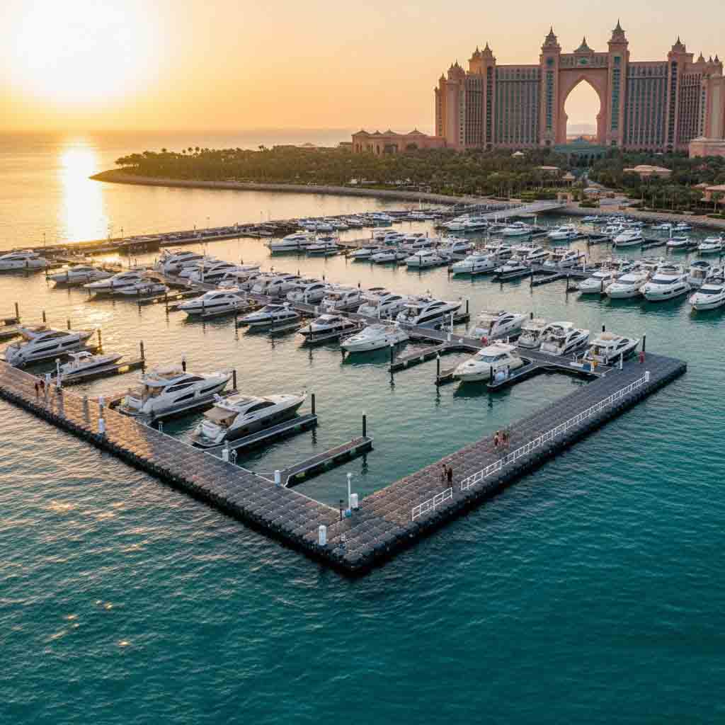 Commercial marina floating dock success story with durable modular system