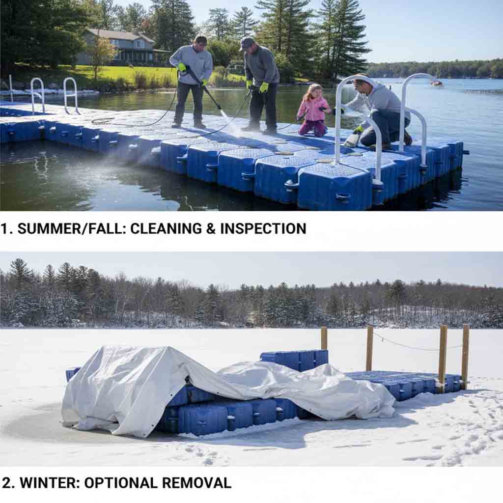 Floating dock seasonal maintenance checklist illustration