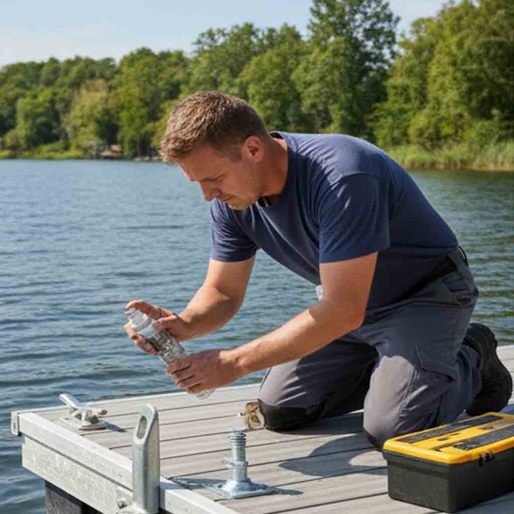 Dock metal components treated with anti-rust coating to prevent corrosion and extend lifespan