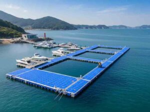 Modular floating dock platform serving both marinas and fish farms, highlighting durability and adaptability across different water environments