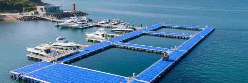 Modular floating dock platform serving both marinas and fish farms, highlighting durability and adaptability across different water environments