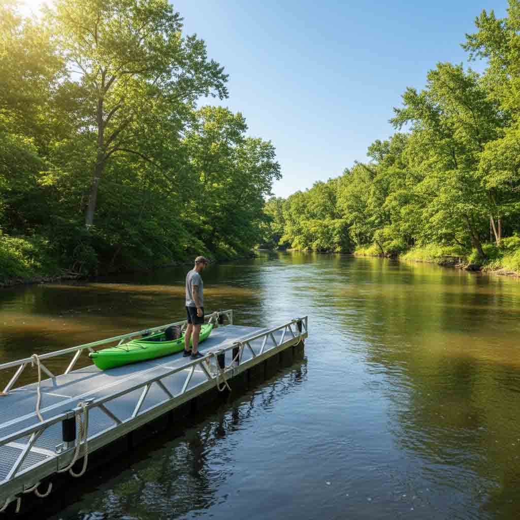 Floating dock for rivers designed as a dock for strong currents