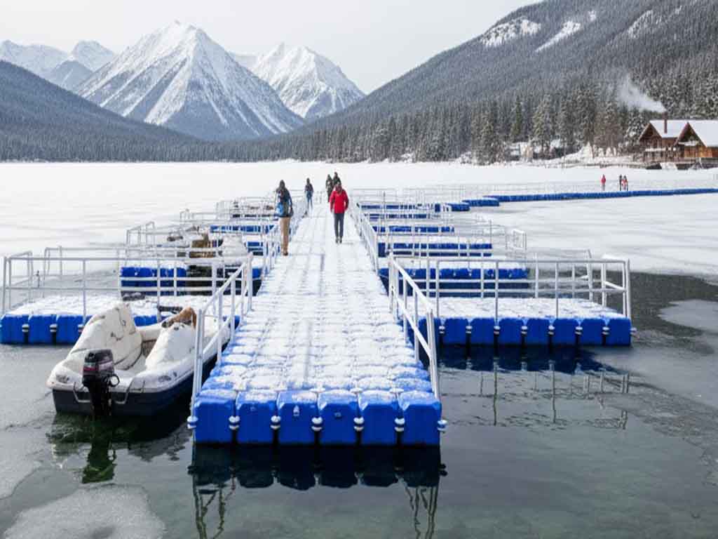 HDPE floating work platform operating at -30°C Arctic temperatures and 50°C desert heat with zero material degradation