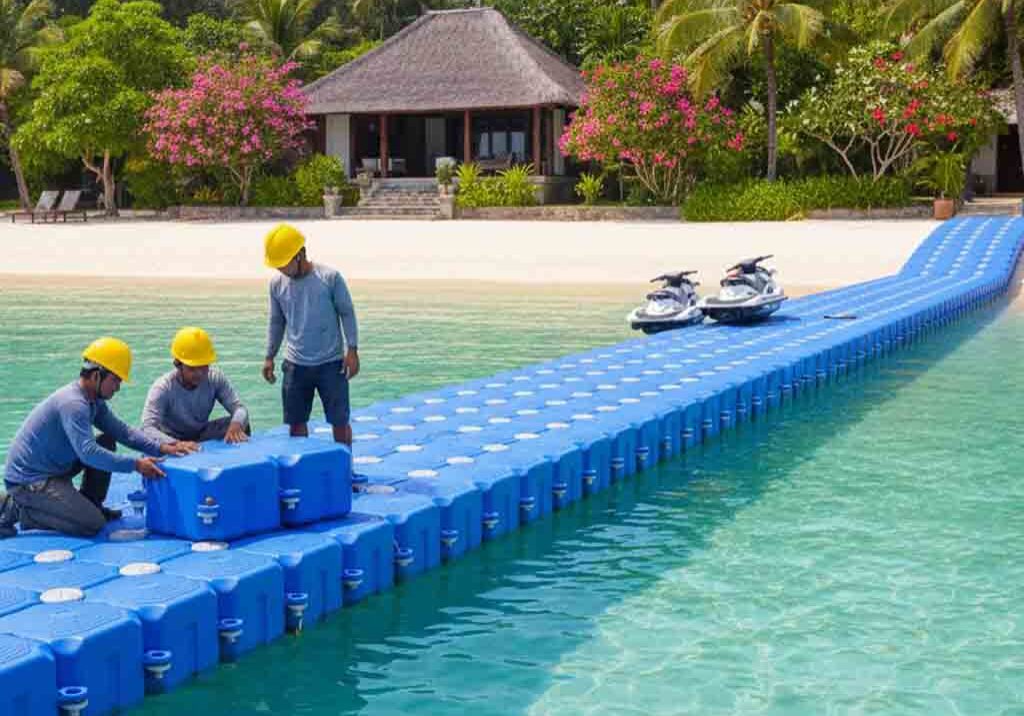 Modular resort floating dock Bali installation