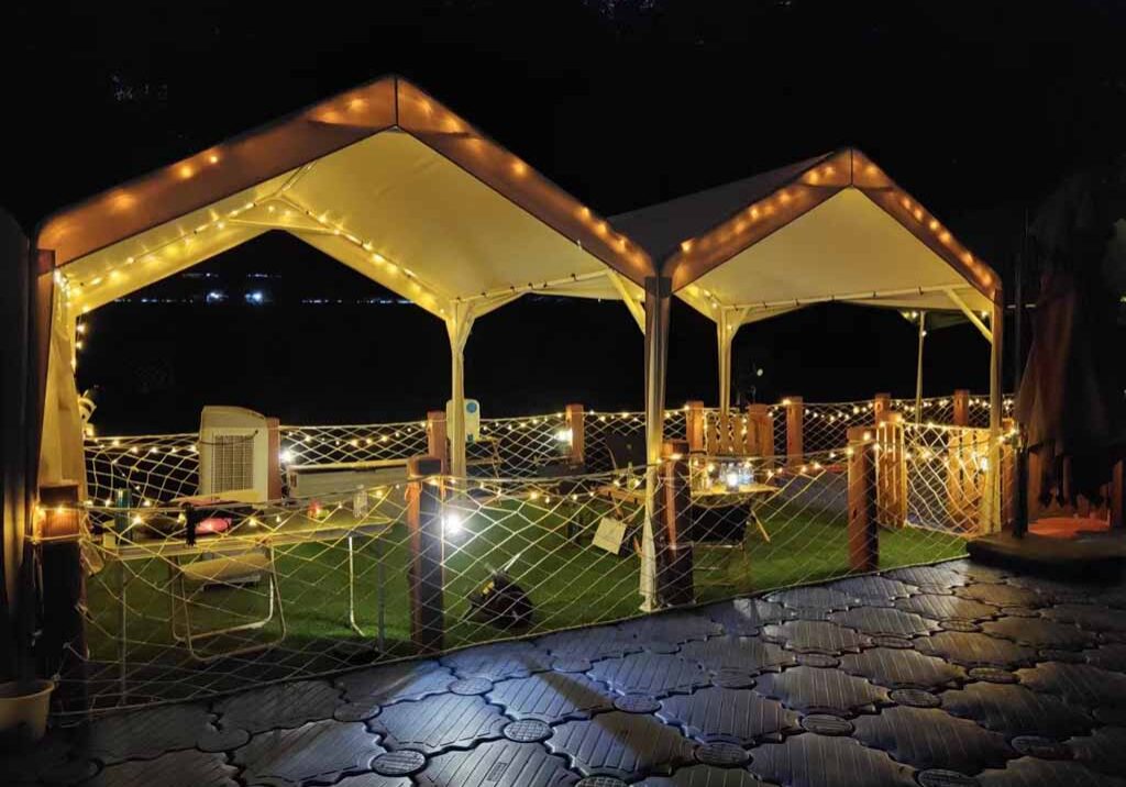 Customizable residential floating dock with kayak ramp and sun deck