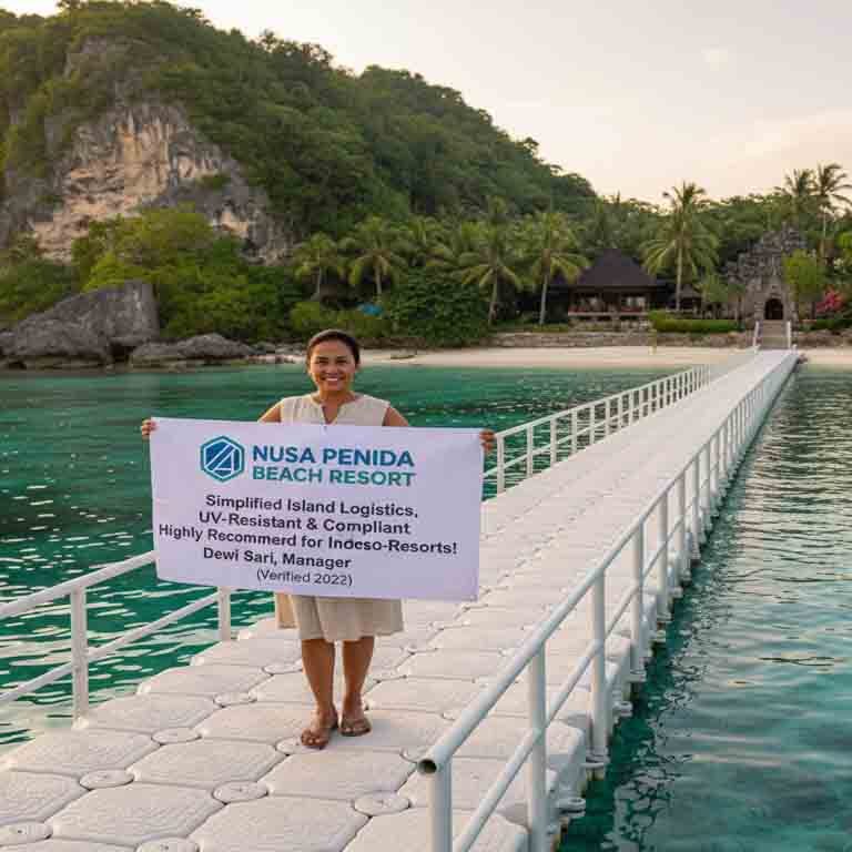 Nusa Penida Beach Resort testimonial on eco-friendly dock in Bali